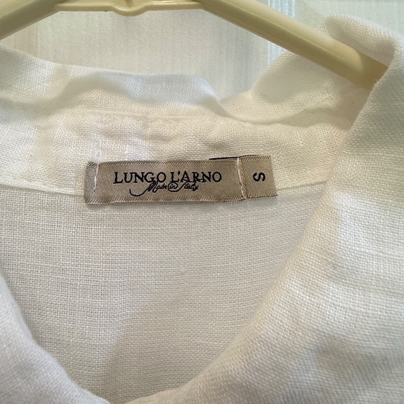 Lungo L'Arno Made in Italy 100% linen white button down tab sleeve shirt - Picture 6 of 11
